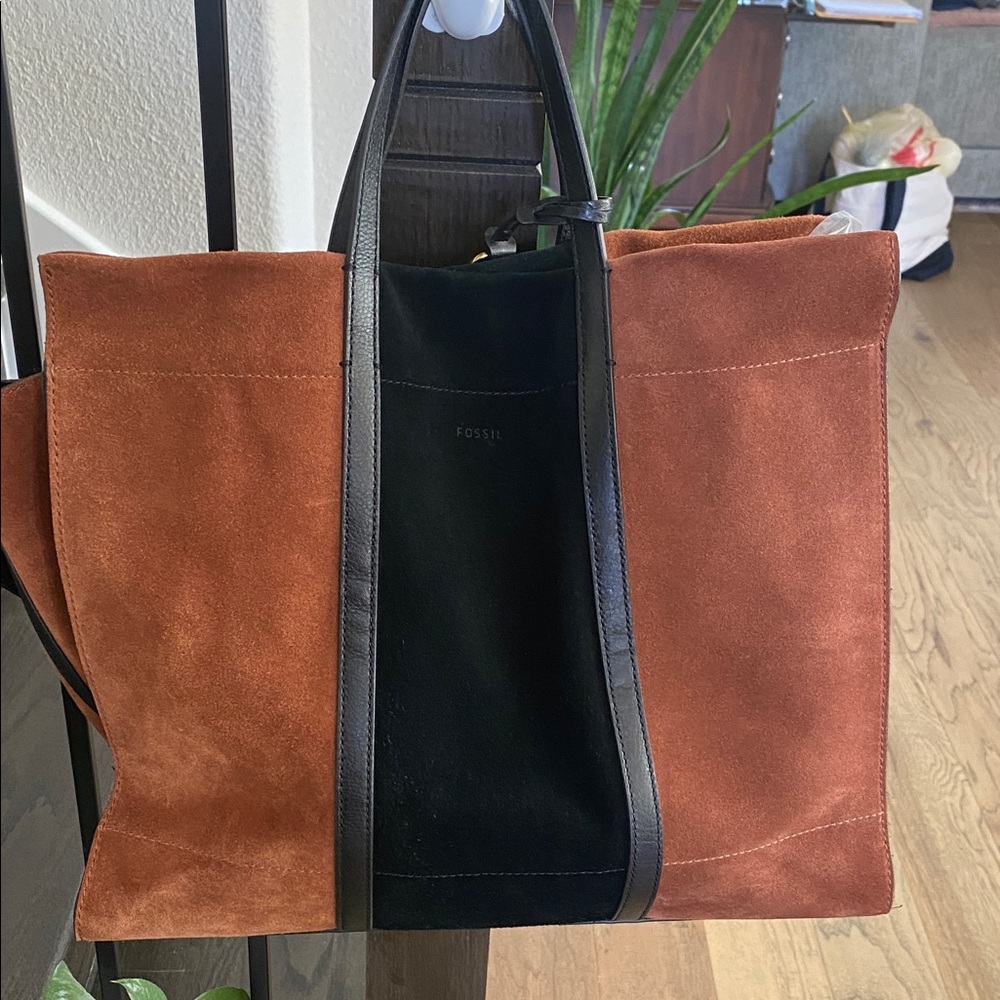 Fossil Women's Brown and Black Suede Tote bag